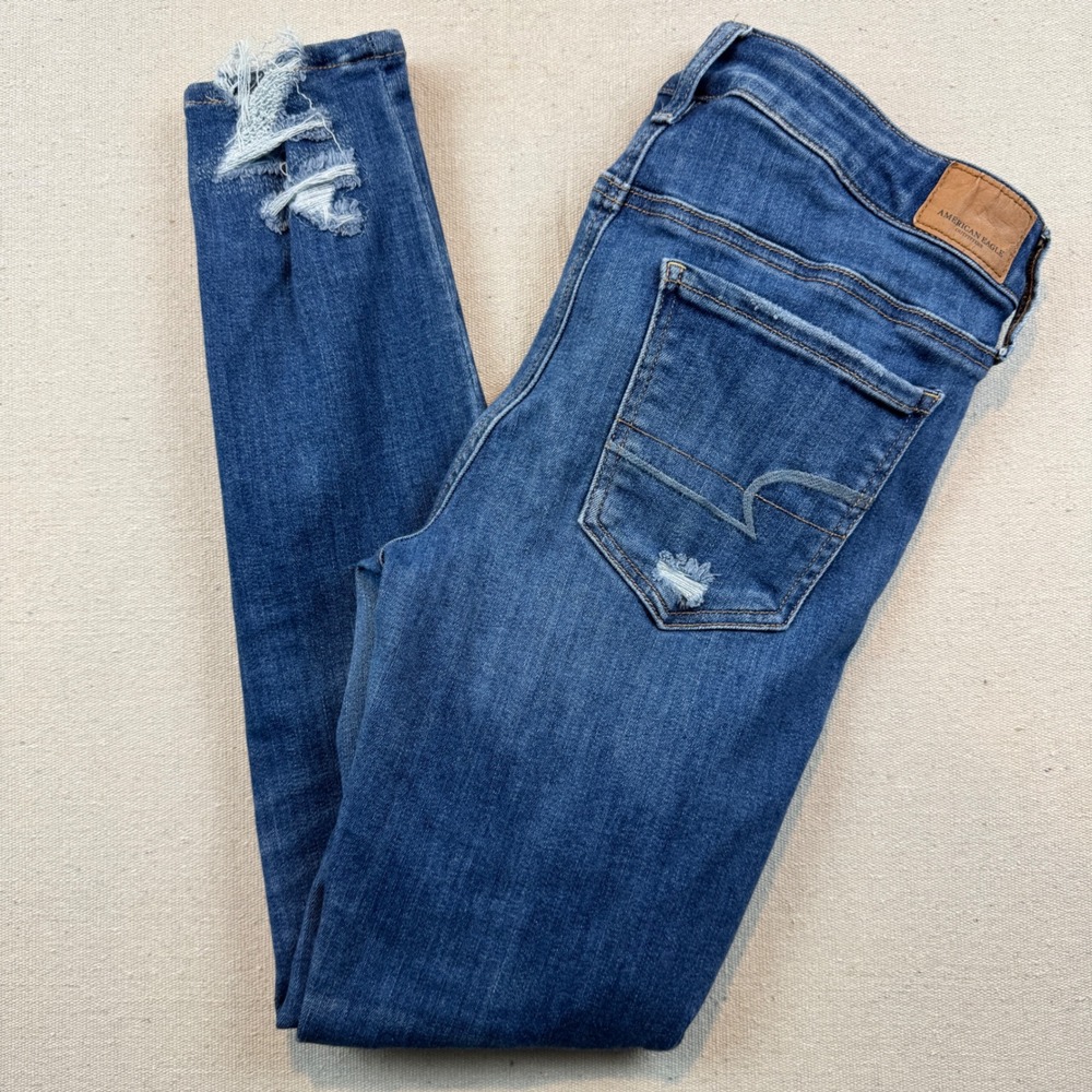 American Eagle Super Super Stretch X Distressed Womens 10 Skinny Jeans Blue Reg
